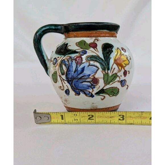 Vtg Italian Pottery Colorful Hand Painted Floral Pitcher 3.5" Signed/Numbered - Picture 7 of 8